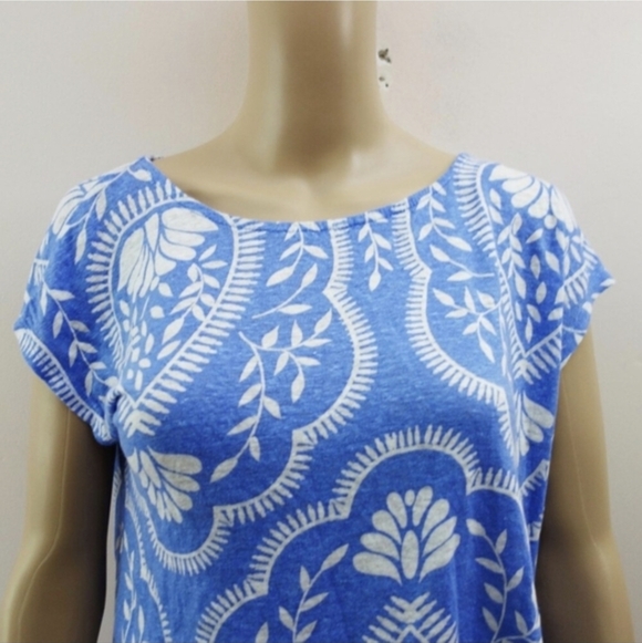 Joie 100% Linen Blue and White Print Cap Sleeve Top Boho (L) NWOT! - Picture 2 of 7